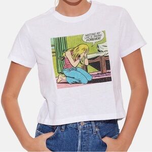 “Blue and Cream” T-Shirt Wasting My Life Lichtenstein Cartoon White XS MSRP $95